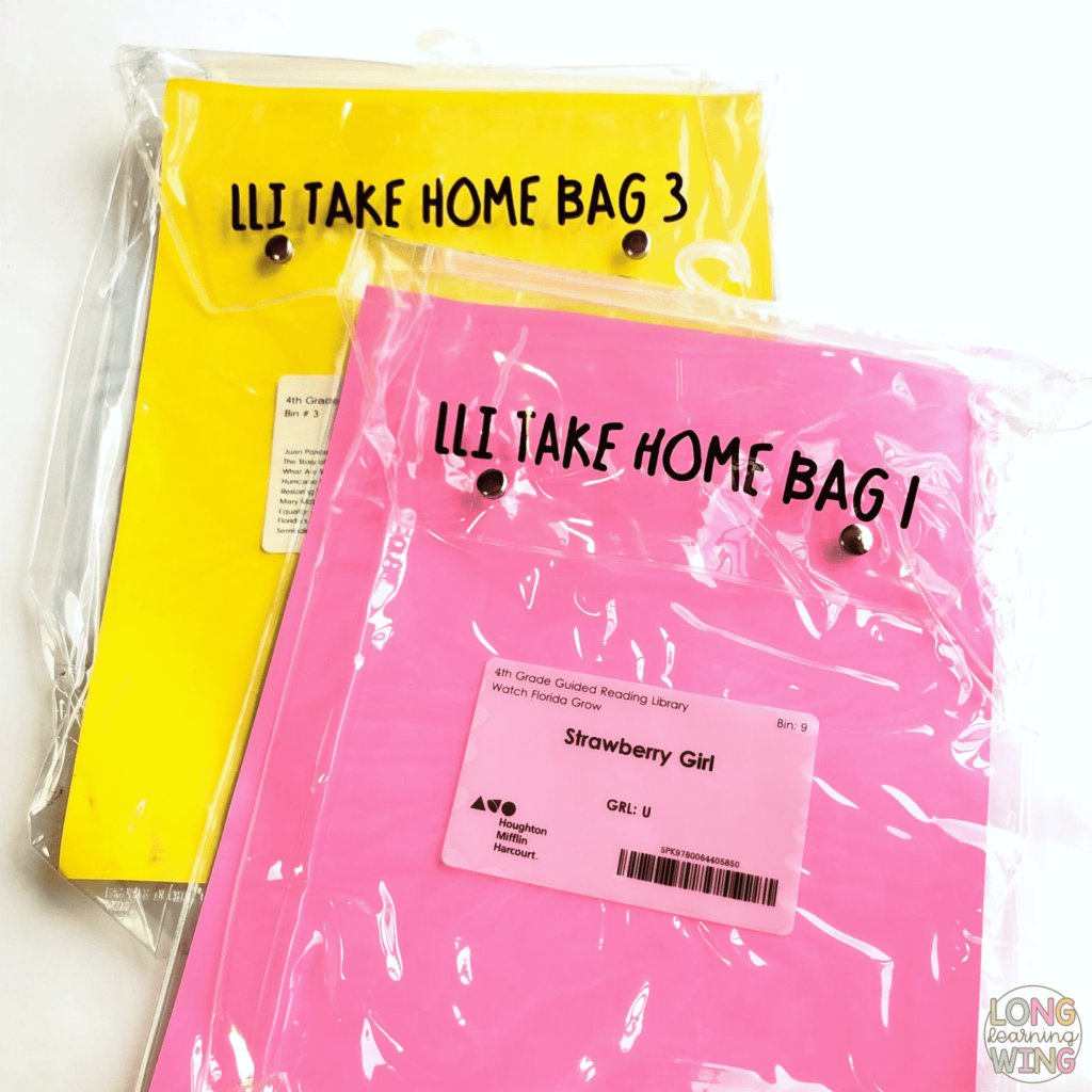 DIY LLI intervention bags for kids to take home books
