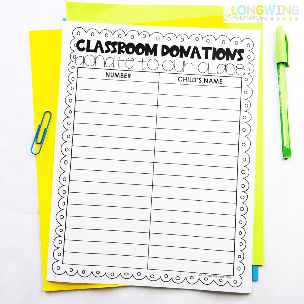 classroom donation sign up sheet for the meet the teacher