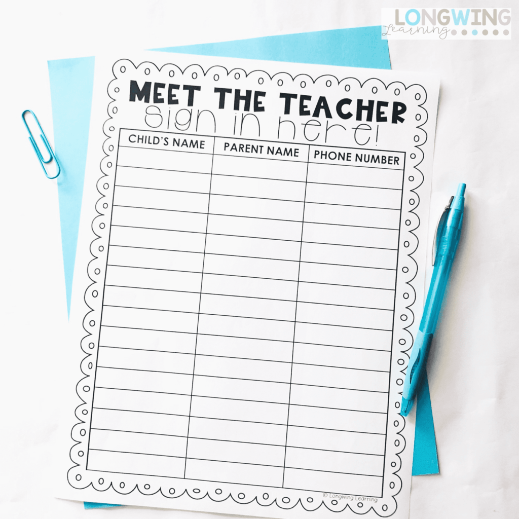 sign in sheets for meet the teacher