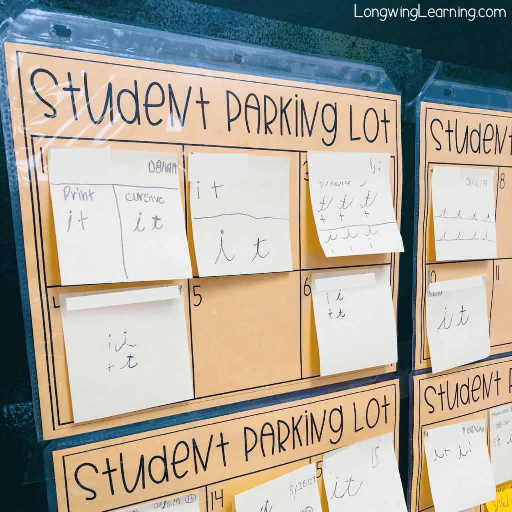 a picture containing an example of a formative assessment called student parking lot