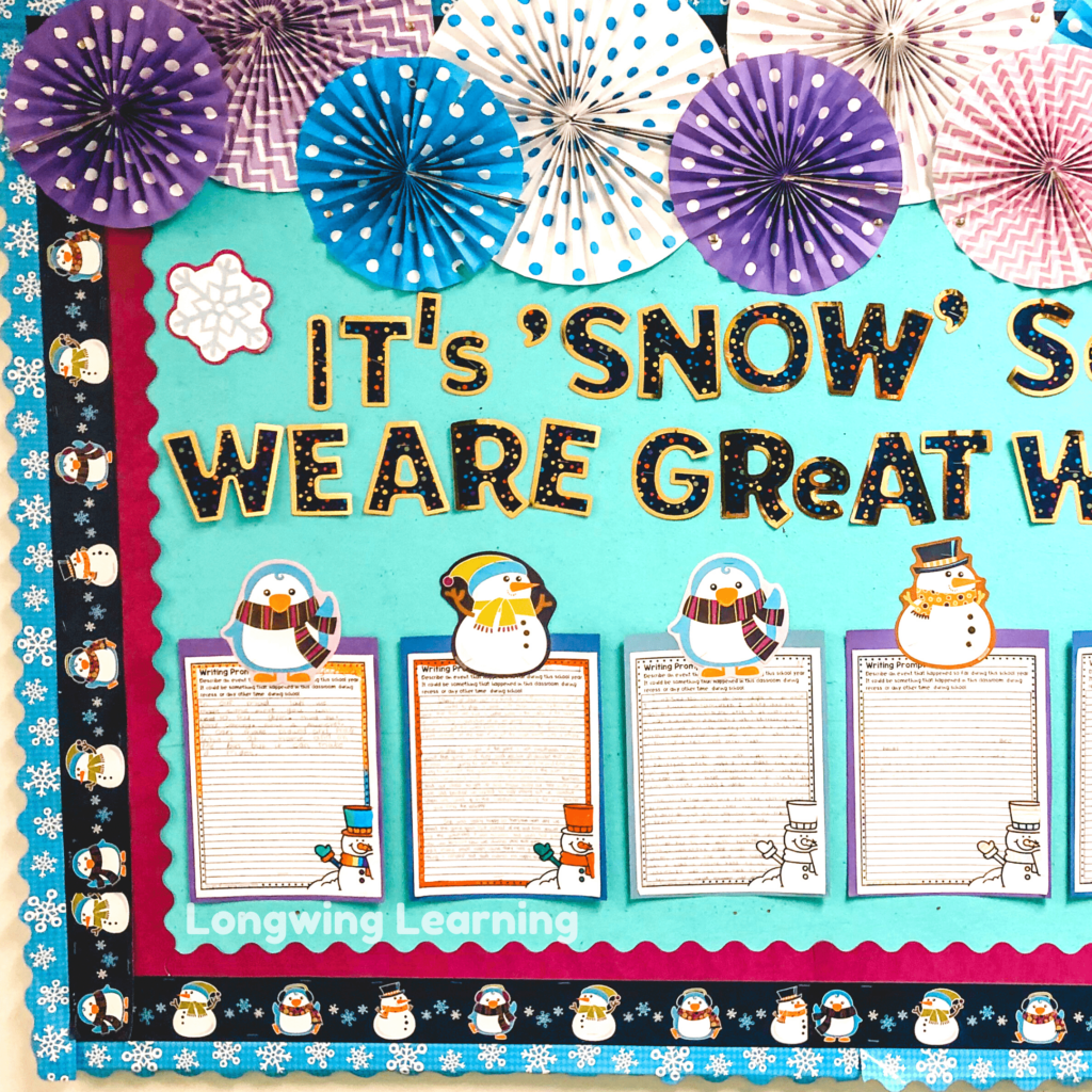 snowflakes and penguin board for elementary teachers