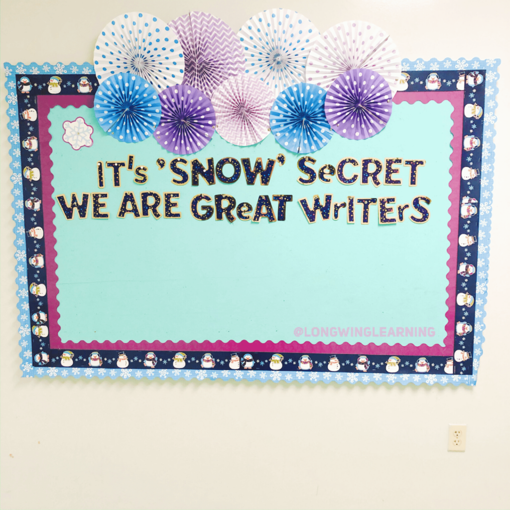 writing bulletin board for winter and christmas 