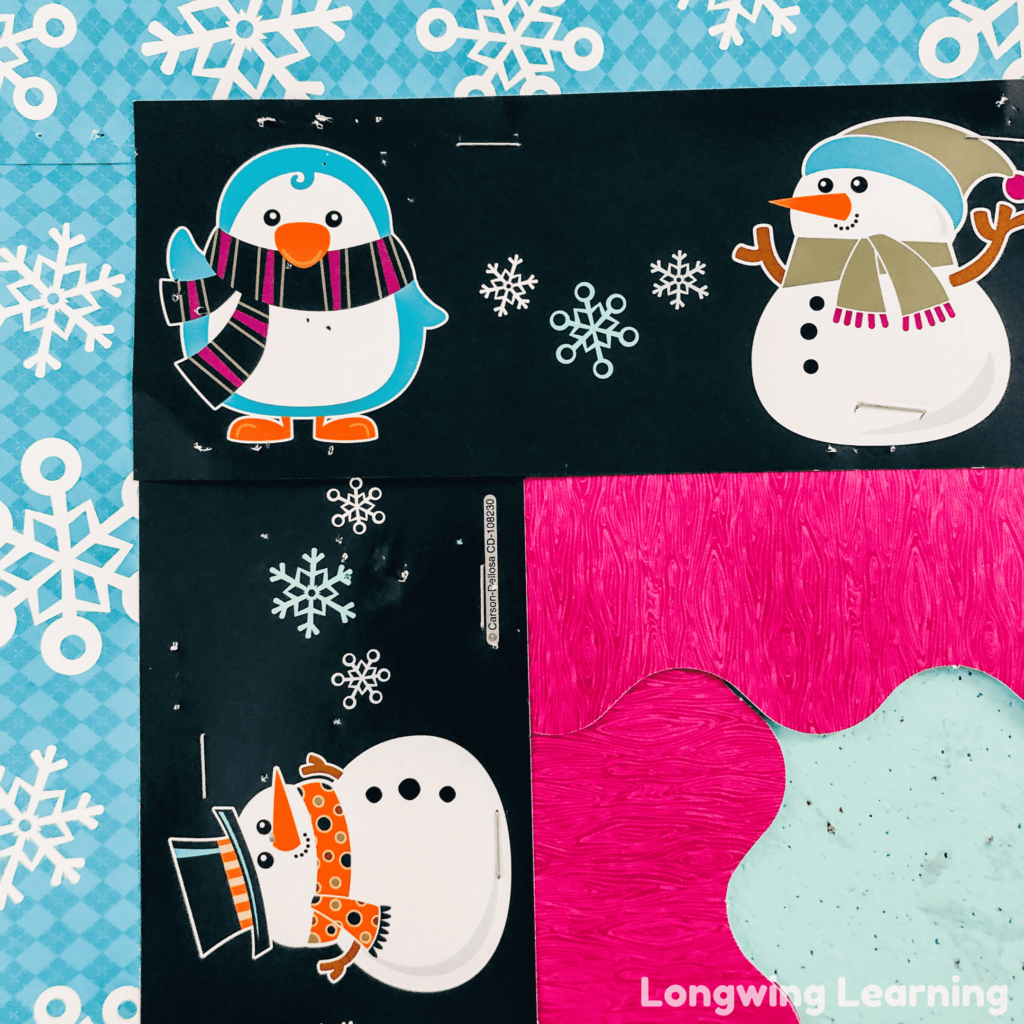 scalloped and straight border snowflakes and snowman 