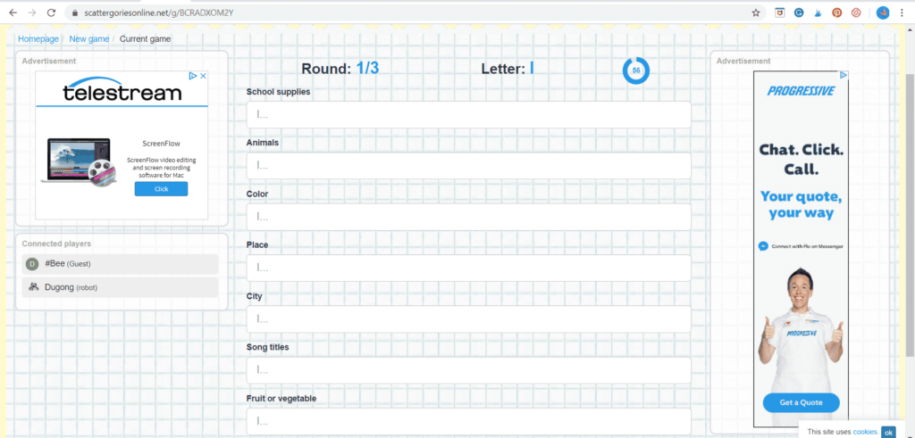 free game of categories to play with students 