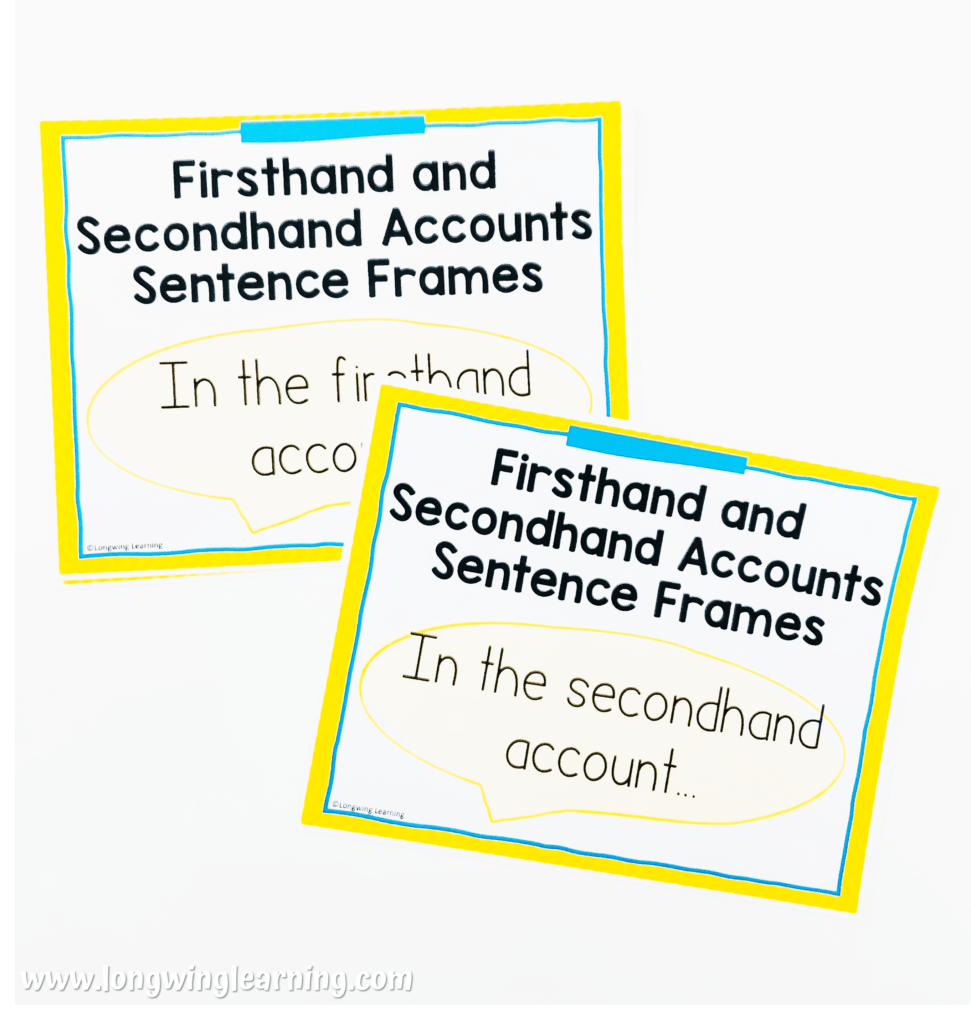 firsthand and secondhand accounts sentence frames