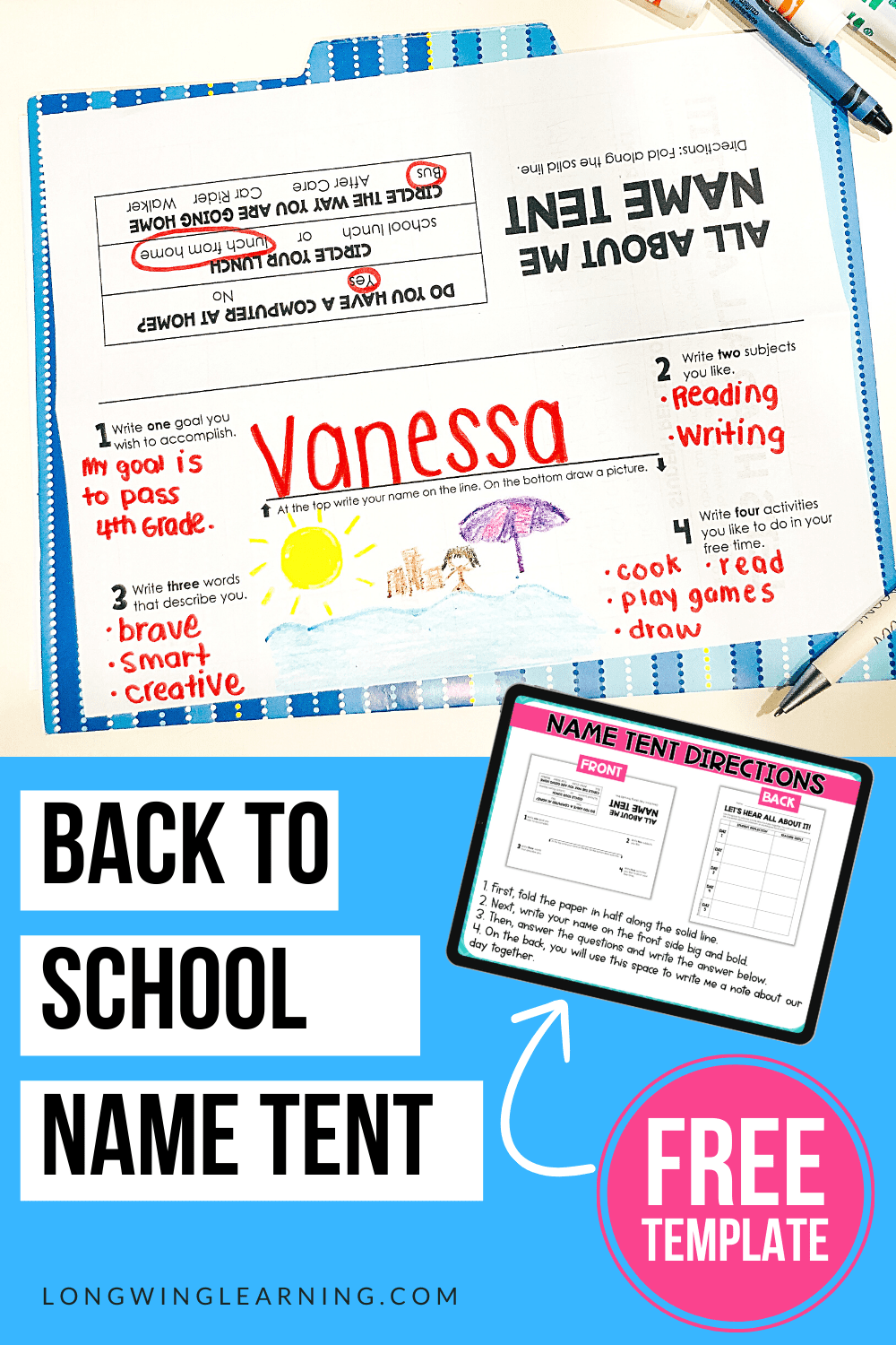 Name Tent Activity For The First Day Of School + Free Template