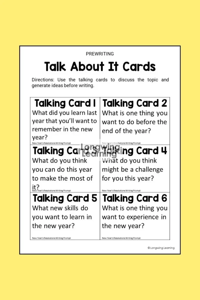 new year's resolutions writing activity talk and turn