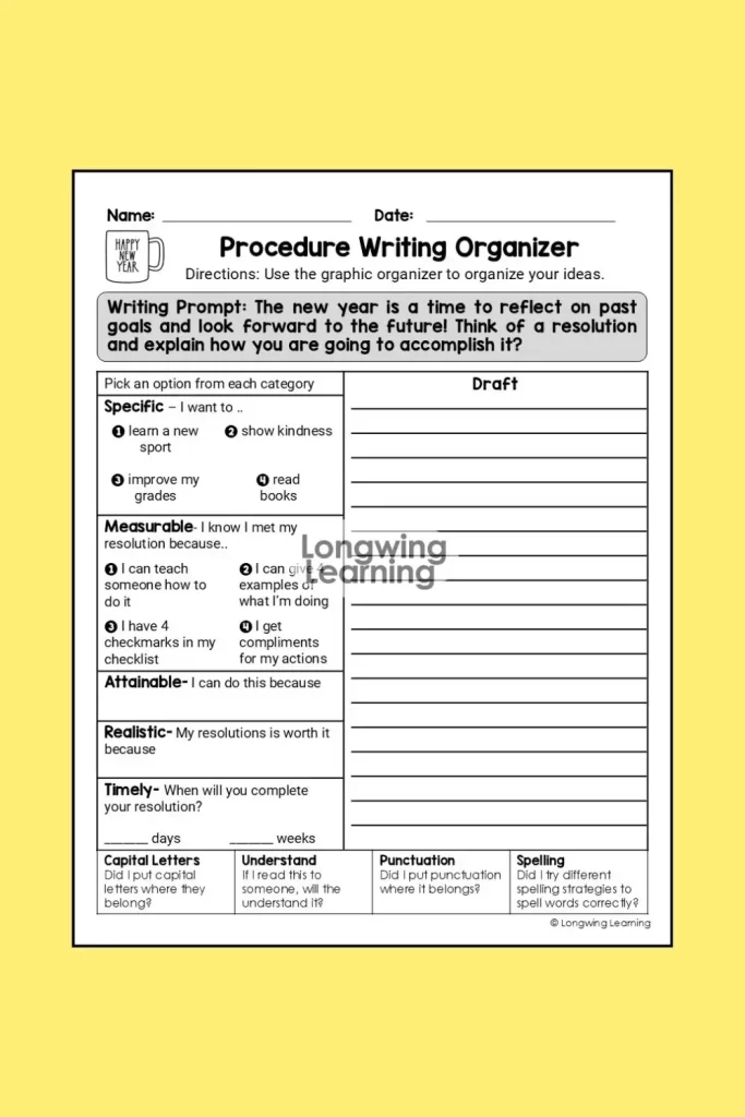 new years resolutions writing graphic organizers