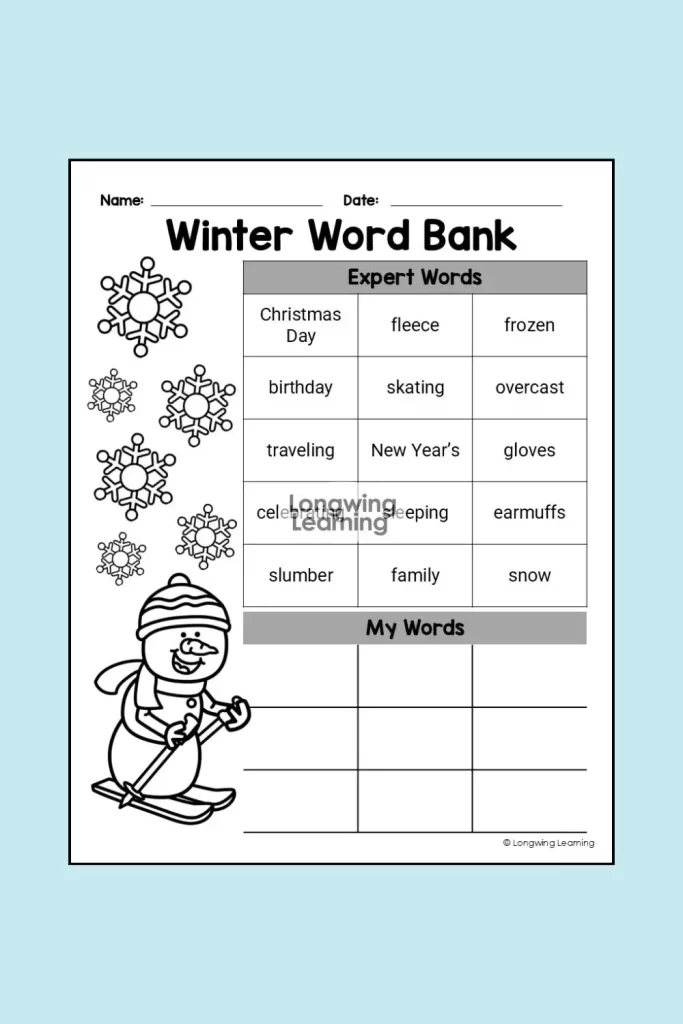 winter word bank for kids