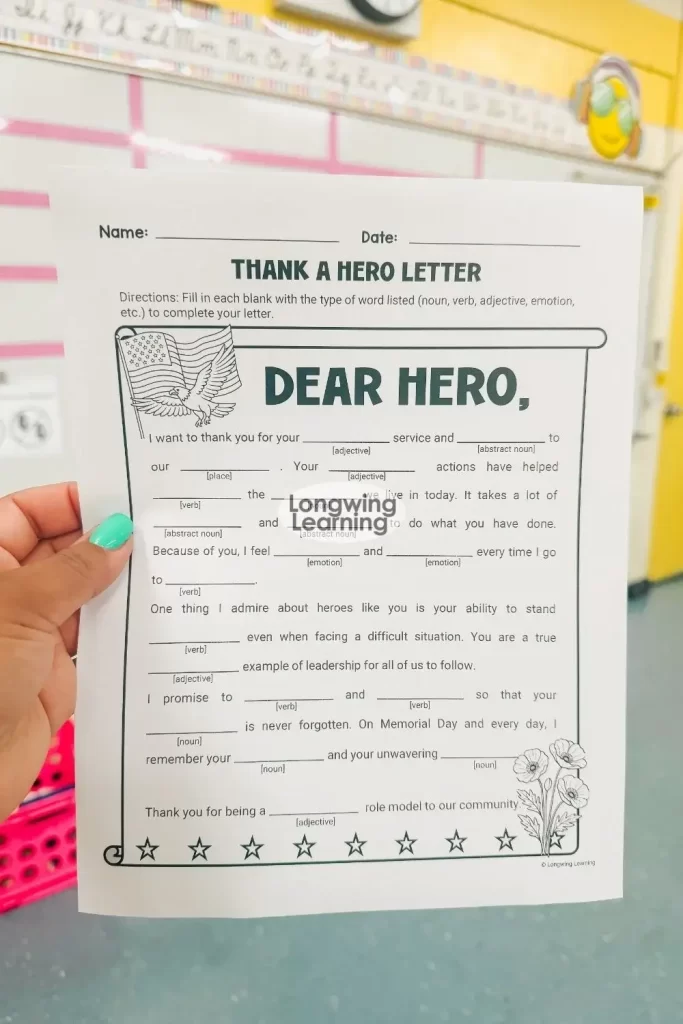 Fill-in-the-Blank Letter to a Hero