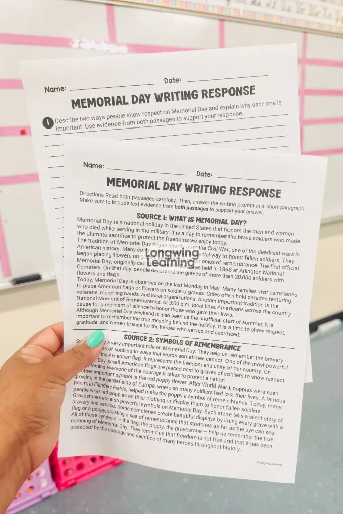 Memorial Day Reading Passages and Writing Prompts