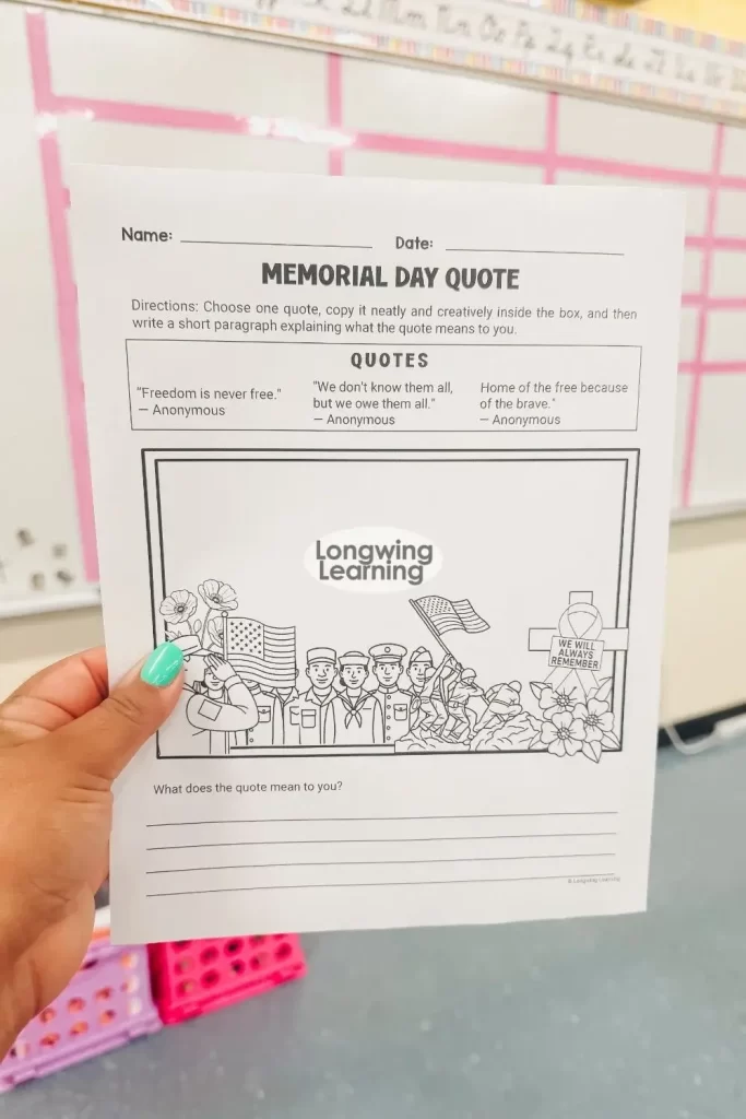 memorial day Quote worksheet