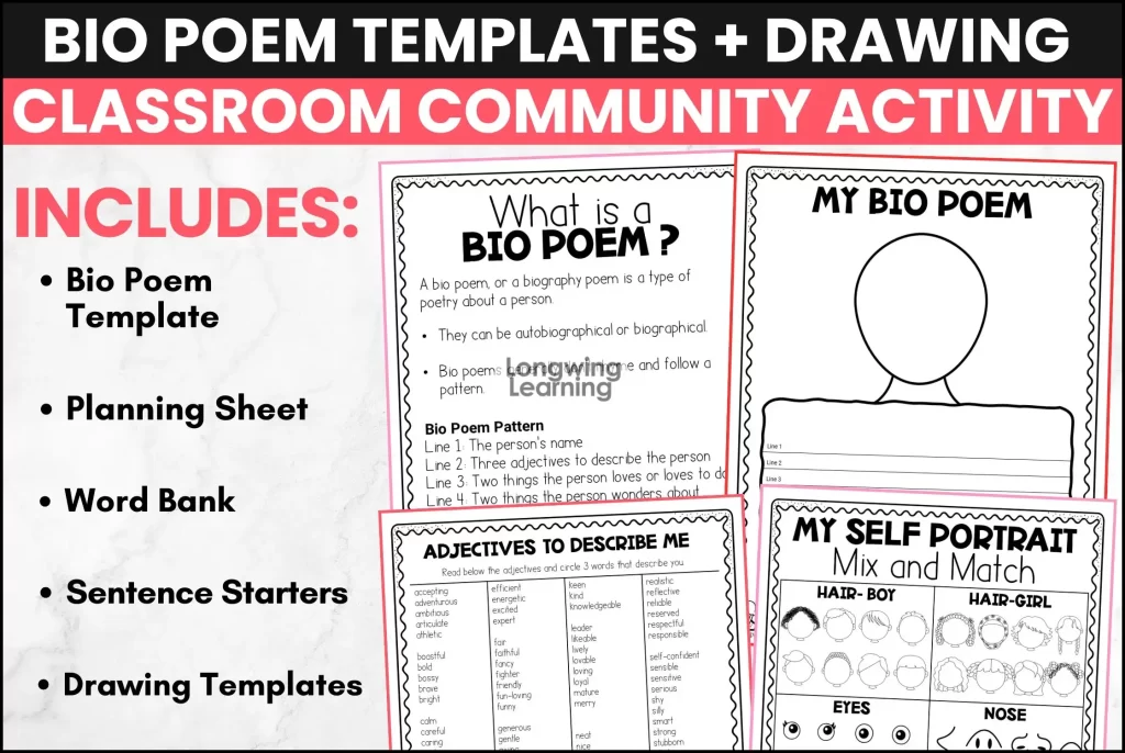 Bio Poem Template I am Poem Poetry Writing Drawing Activity