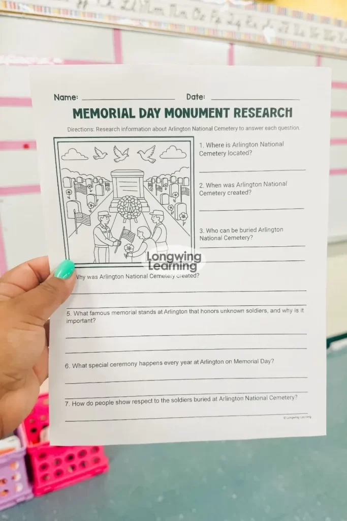 Arlington National Cemetery Research question worksheet