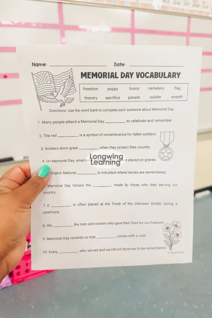 Memorial Day Vocabulary Practice