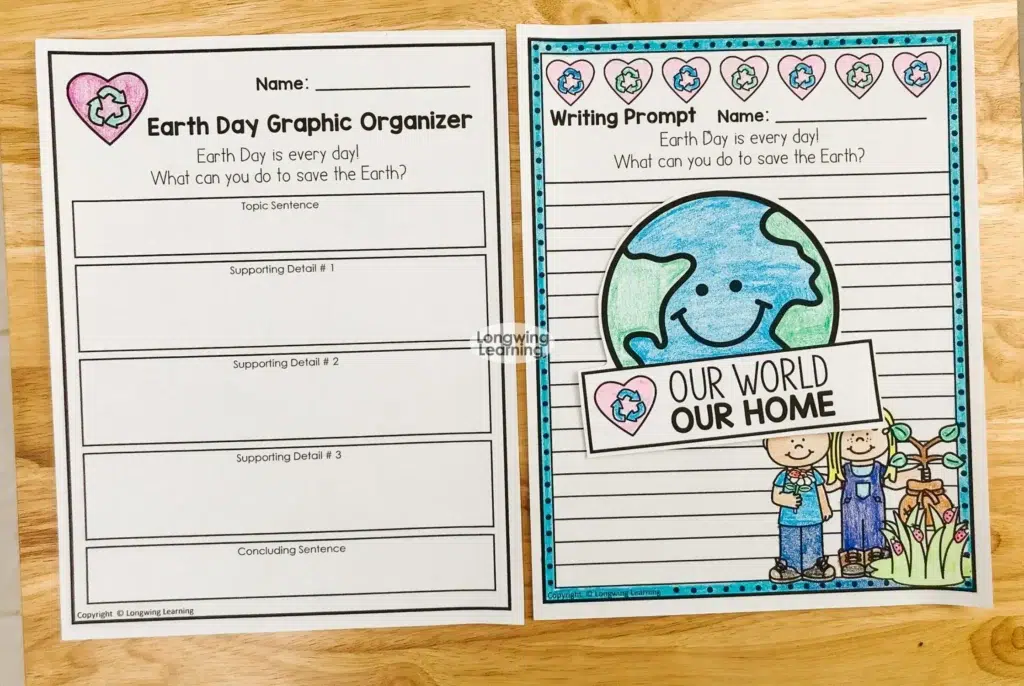 earth day graphic organizer worksheet for upper elementary writing practice