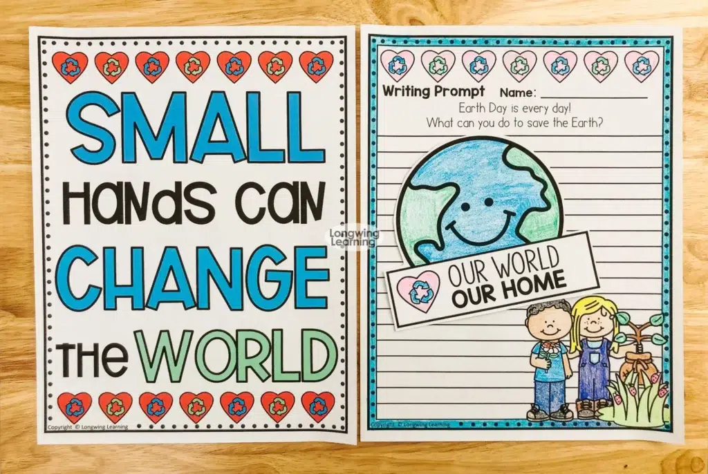 earth day writing activity upper elementary poster and writing prompt for classroom use