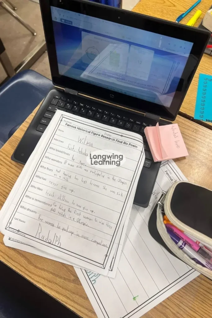 Historical figure bio poem activity for 4th grade students using research and writing