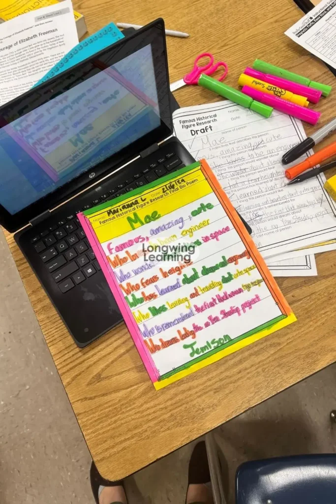 Famous person bio poem example for 4th grade based on research project