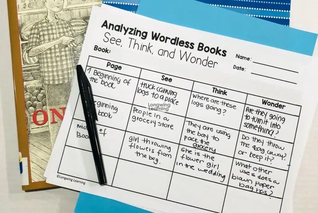 earth day reading activity upper elementary using see think wonder strategy with wordless book