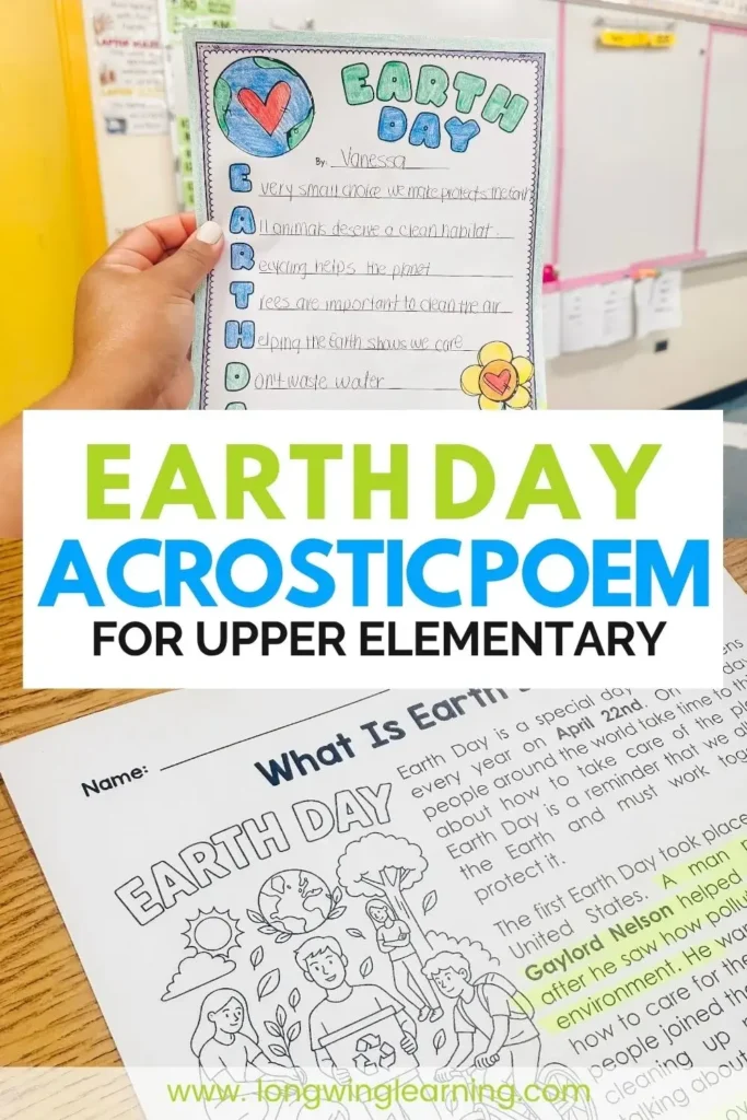 arth day acrostic poem activity for upper elementary student writing example and classroom display