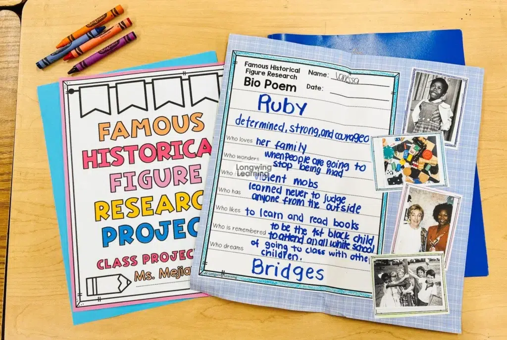 Bio poem research project for 4th grade featuring a famous historical figure