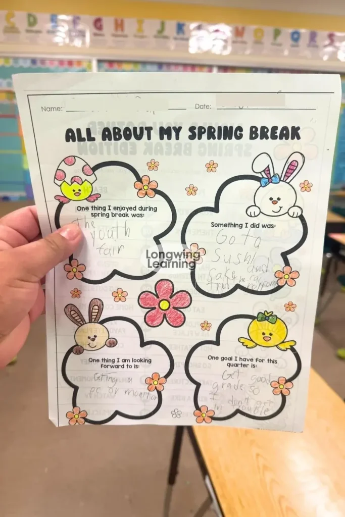after spring break activities upper elementary spring break reflection worksheet with student responses and goals