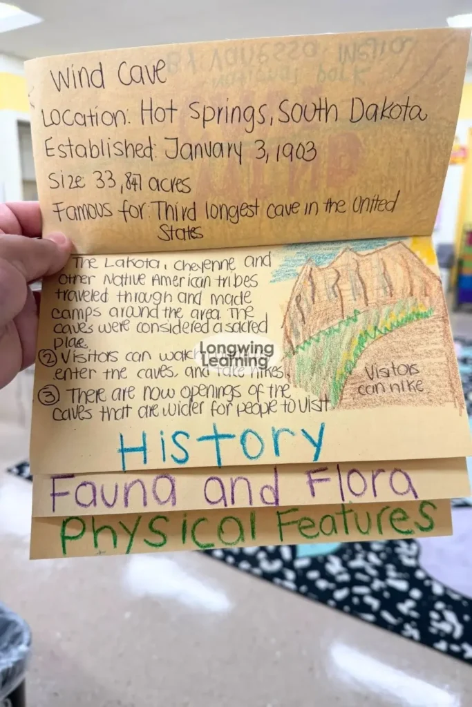 national park student research foldable project