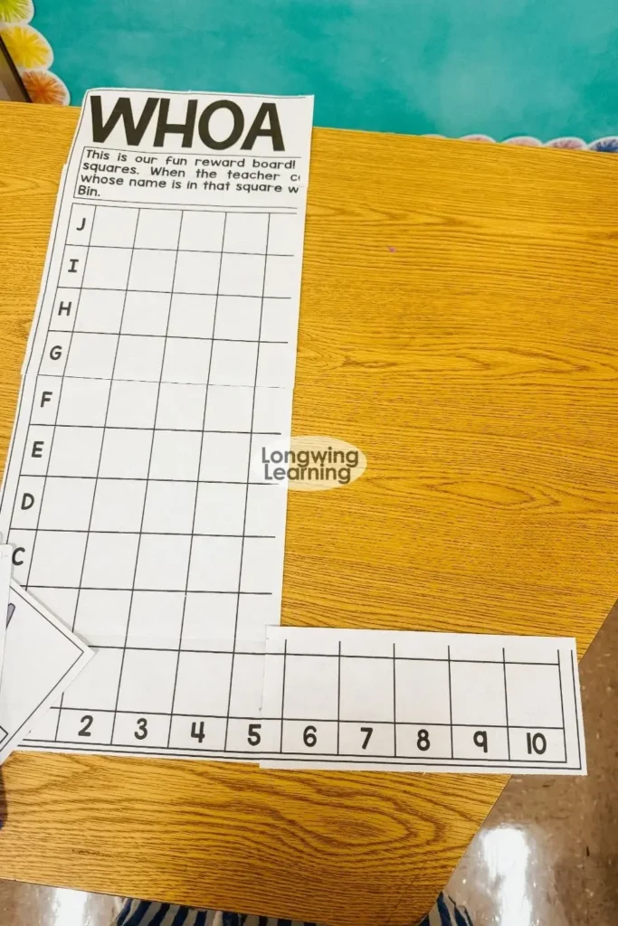 printed pages laid out before assembling a classroom poster