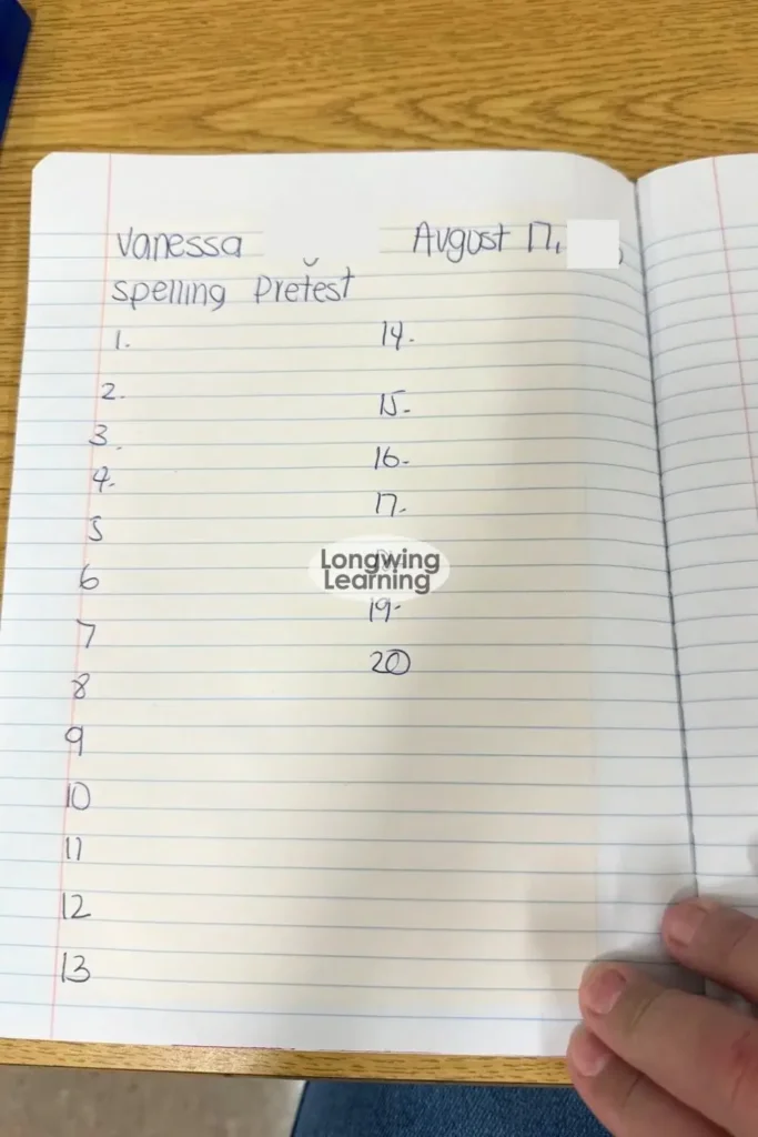 spelling pretest notebook setup