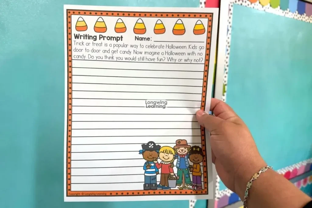October opinion writing activity for upper elementary with seasonal writing prompt page