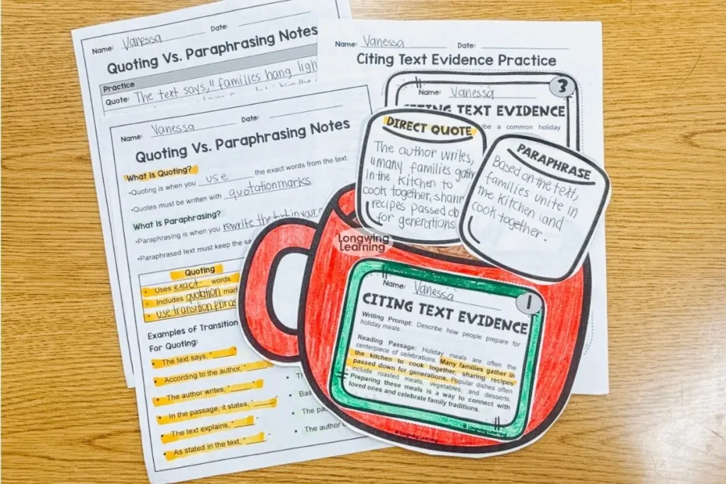 Winter quoting and paraphrasing activity