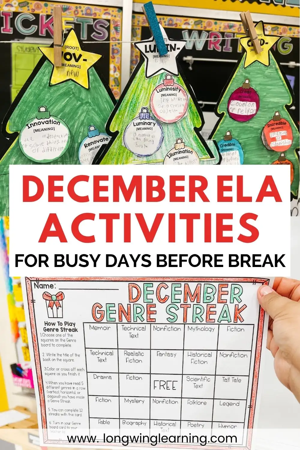 December ELA activities for upper elementary