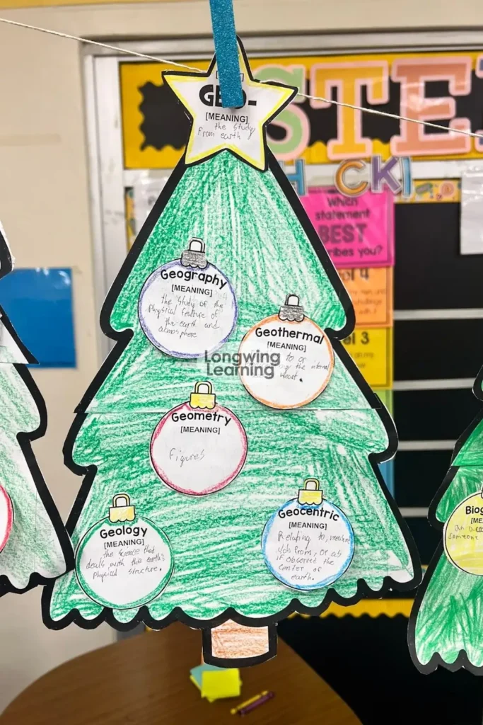 Christmas tree Greek and Latin roots display