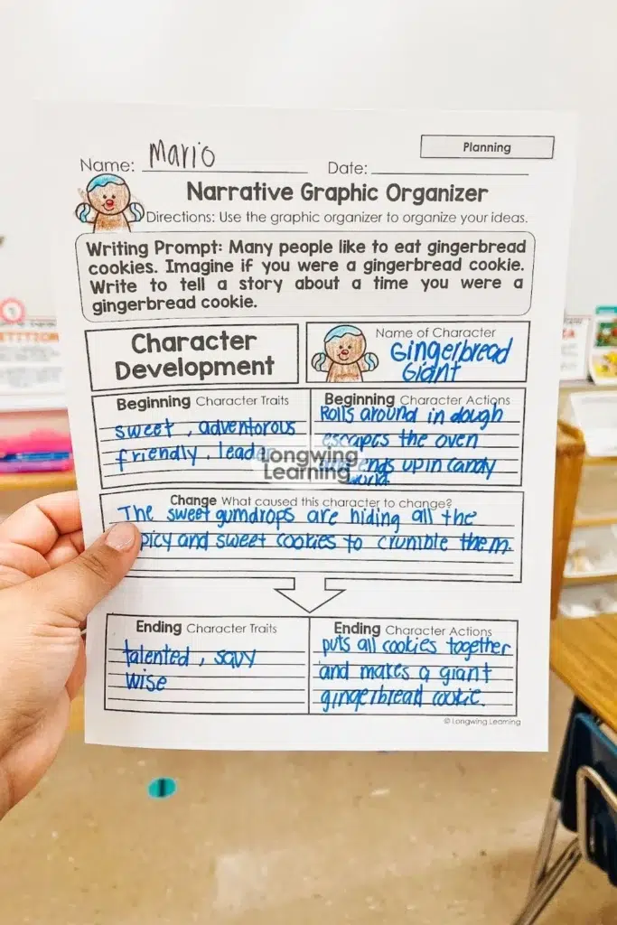 Completed narrative writing graphic organizer